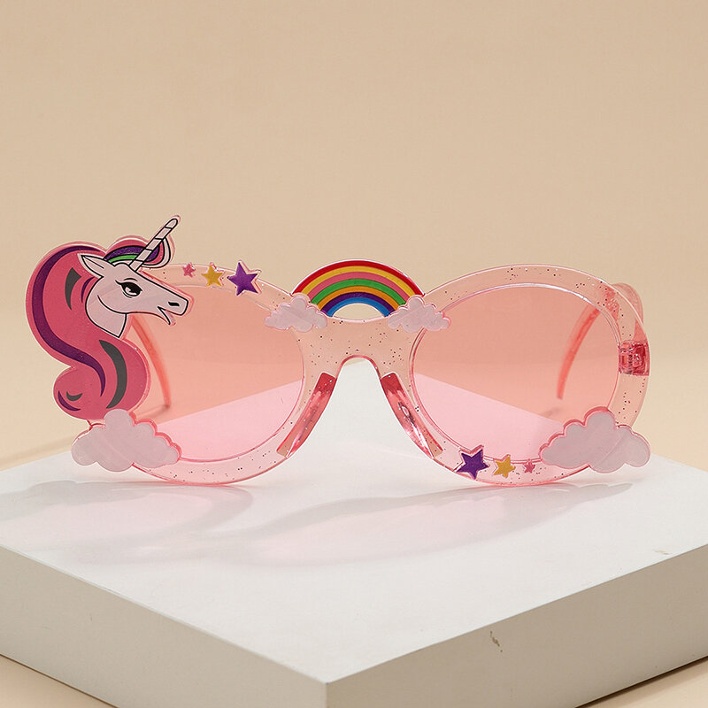 Gafas de sol con diseño de unicornio y arcoíris para niños, lentes de sol divertidas para fiestas infantiles, decoración artesanal, pequeño regalo, accesorios de fotomatón, 1 piezas