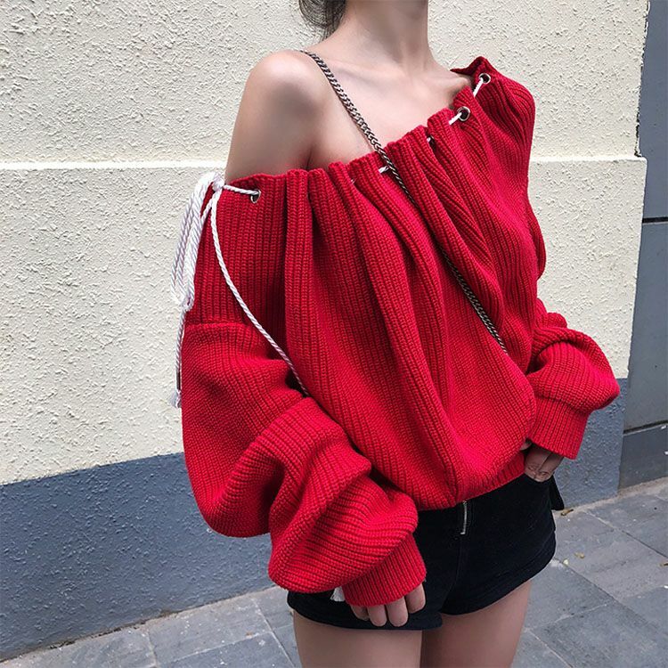 Fashion Autumn Winter Women Sweatershirt Loose Long Sleeve Solid Color Pullover Knit Sweater Lady tops Laipelar