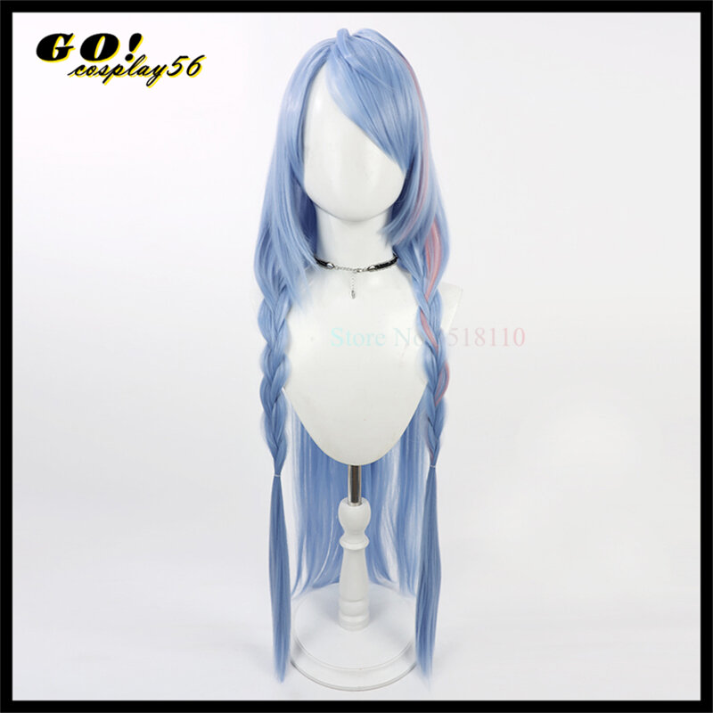 Biru arsip Aomori Nemi Wig Cosplay 100cm panjang lurus kepang rambut sintetis proyek MX perempuan hiasan kepala Permainan