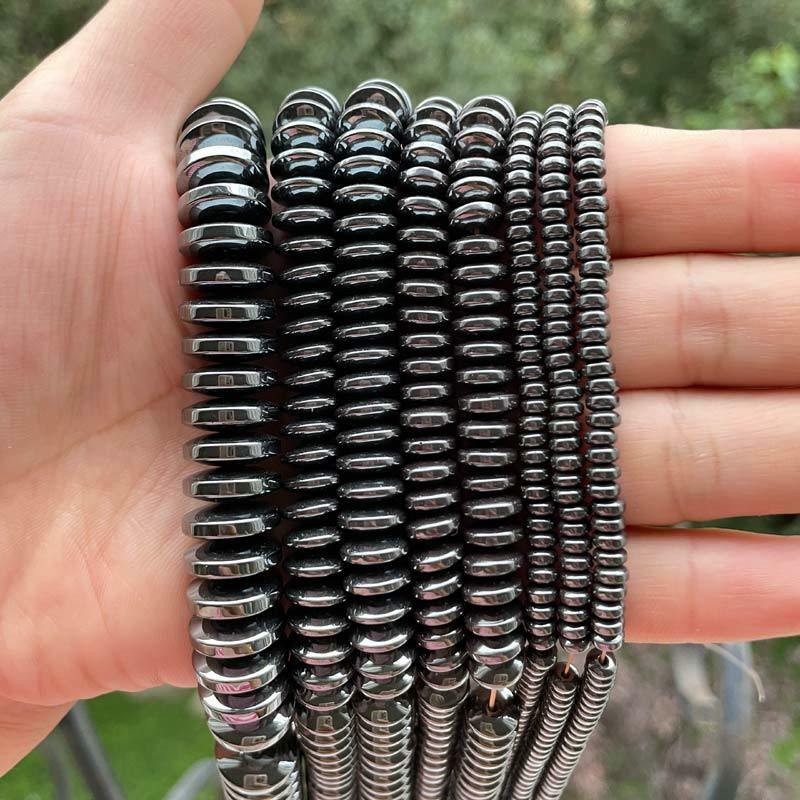 Black Rondelle Sliced Hematite Natural Stone Beads Spacer Strand 15 Inch for DIY Necklace Bracelet Charms Jewelry Making