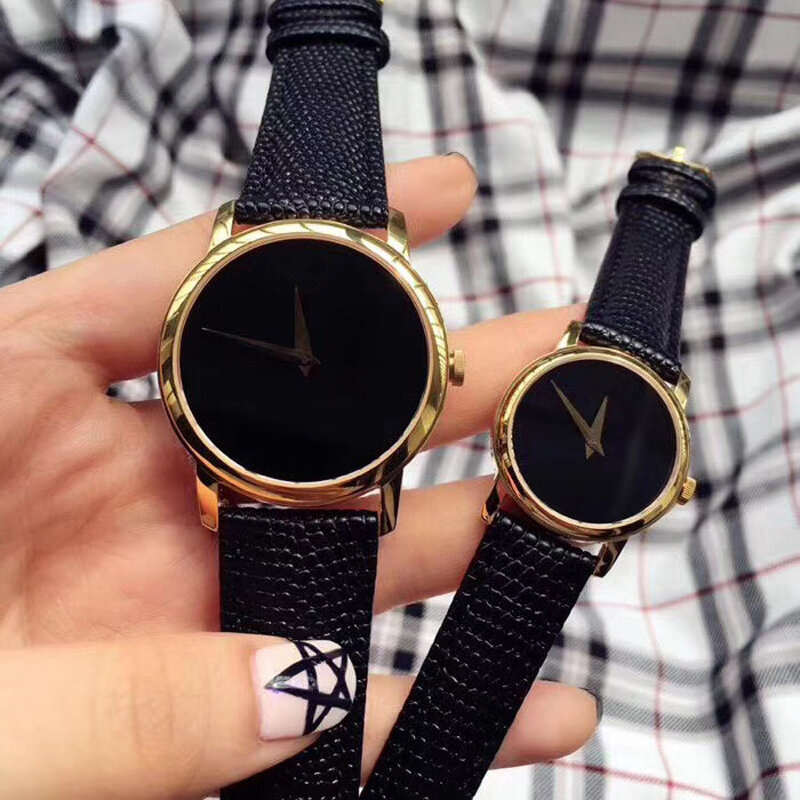 Relógio de pulso clássico masculino e feminino, 38mm, 28mm, caixa de aço inoxidável, pulseira de couro, relógio de quartzo, m8