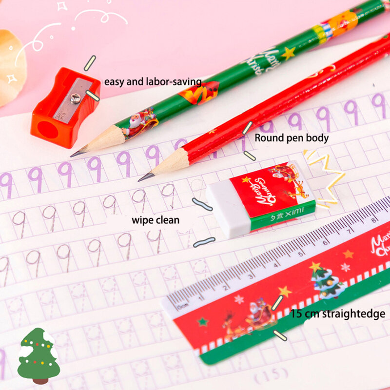만화 크리스마스 연필 세트, 어린이 필기 드로잉 연필, 귀여운 선물 문구, 학교 용품, 5 개/세트