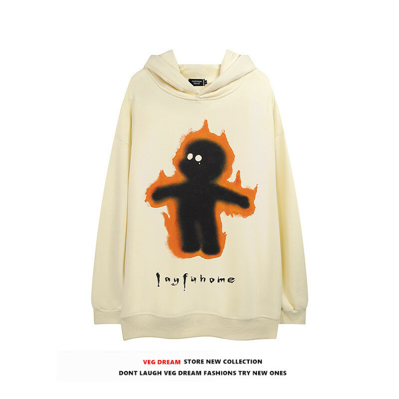 2023 novo design pequeno flameman impresso hoodies mulheres hip-hop topo casais fácil versátil solto streetwear coreano goth y2k roupas