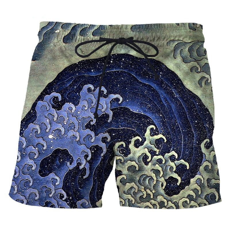 Pantalones cortos de playa de estilo japonés para hombre y niño, bañador de secado rápido con estampado 3d de olas marinas, ropa deportiva para exteriores