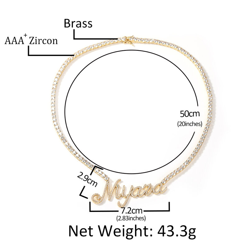 Uwin collana con lettera corsiva personalizzata saldatura 2mm 4mm catena da Tennis Cubic Zirconia nome ciondolo moda personalizza gioielli HipHop