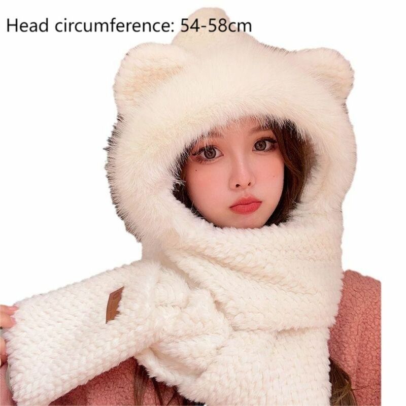 Утепленная шапка шарф милый сохраняющий тепло шарф с капюшоном с мультяшным медведем с перчатками ветрозащитная шапка для защиты ушей осенняя