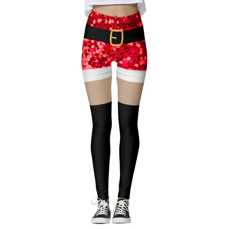 Natal das mulheres impresso engraçado personalizado leggings, treino esporte, calças de algodão falso, casual sem costura skinny leggings, senhoras