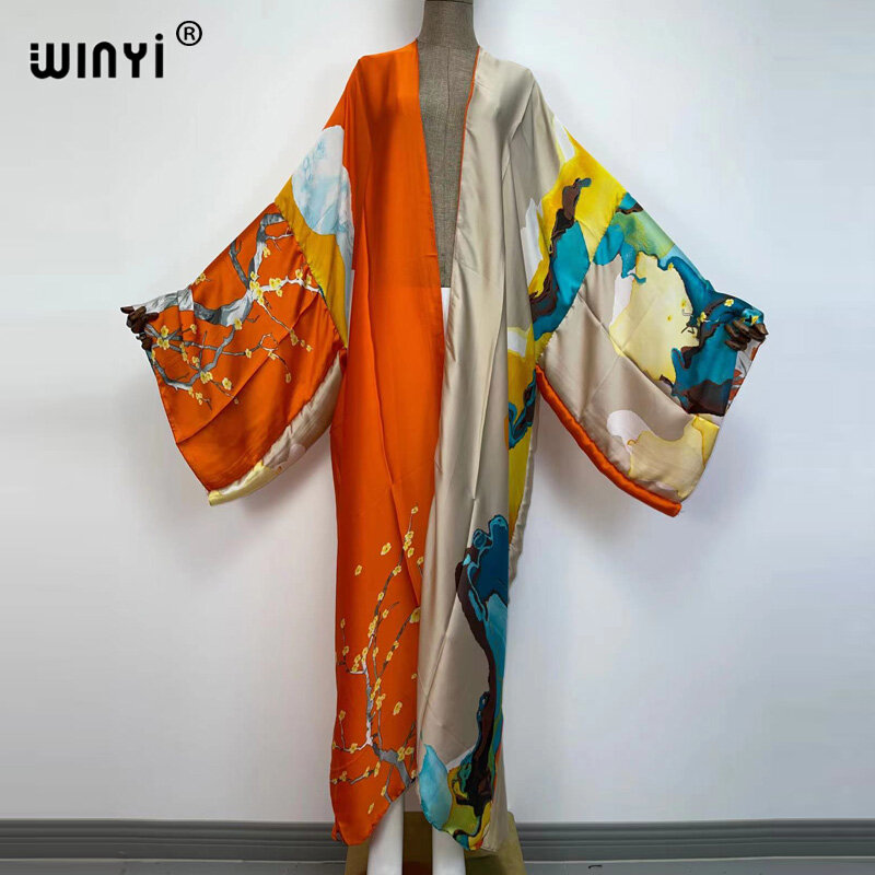 WINYI 2022ตะวันออกกลาง Kimono ผู้หญิง Cardigan Stitch Kaftan ค็อกเทล Sexcy Boho Beach Cover Up แอฟริกันวันหยุดแขนยาว Robe