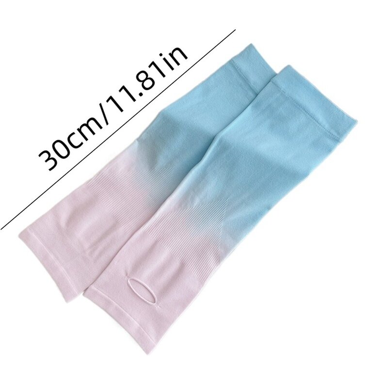 Spandex Ice Silk Arm Sleeves Polyester Finger Hole Sun Protection Arm Cover Elastic Breathable Gradient Color Sleeve Baby