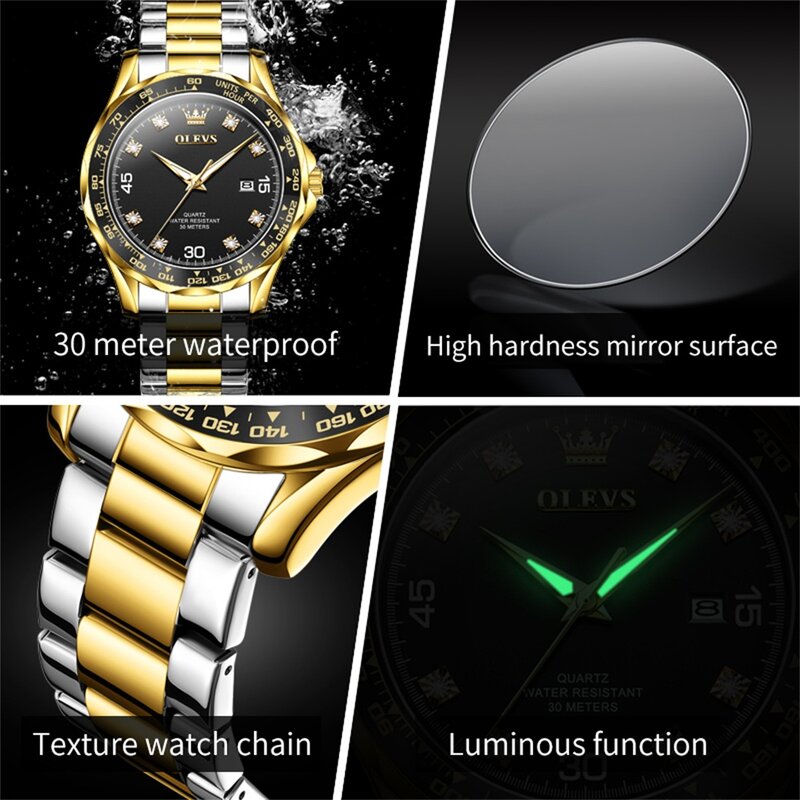 OLEVS Brand 2024 New Fashion Calendar Quartz Watch for Men Stainless Steel Waterproof Luminous Mens Watches Relogio Masculino