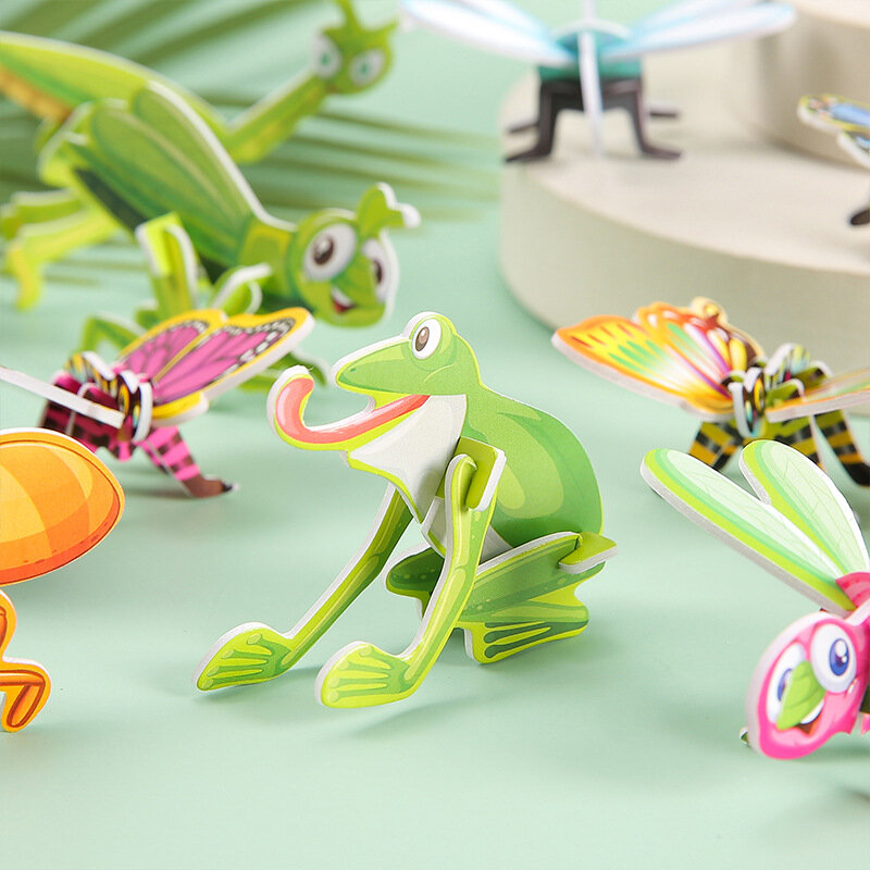 Rompecabezas de insectos de papel tridimensional 3D para niños, juguetes para niños, dibujos animados, modelo de ensamblaje, bricolaje, juguete educativo, 10 piezas