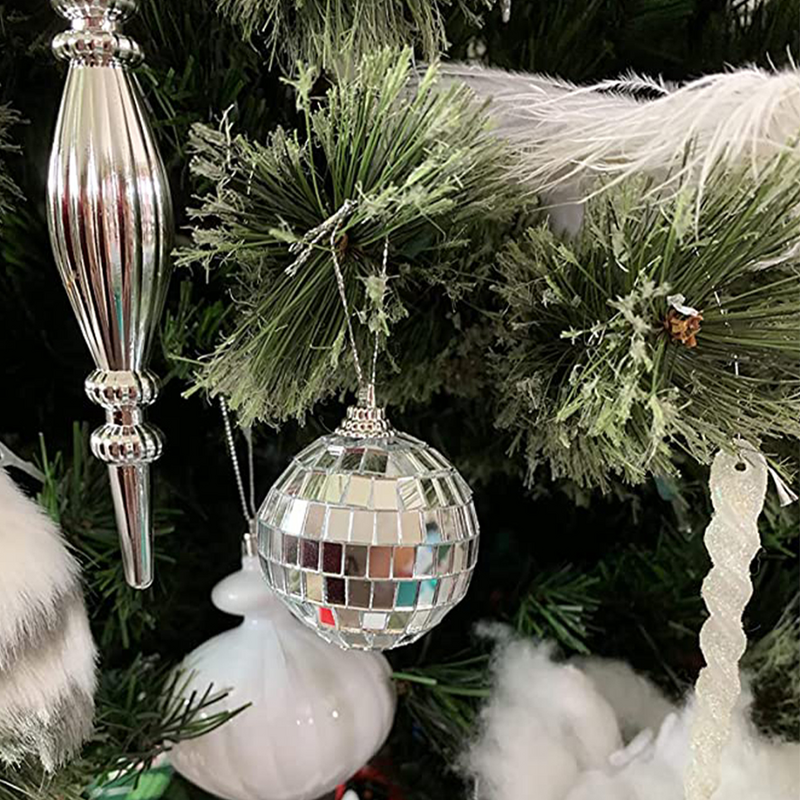 6 Buah Hiasan Natal Kecil Gantung Pesta Pohon Cermin Discoballs Liontin Perak Hiasan Kaca Topper Dekoratif
