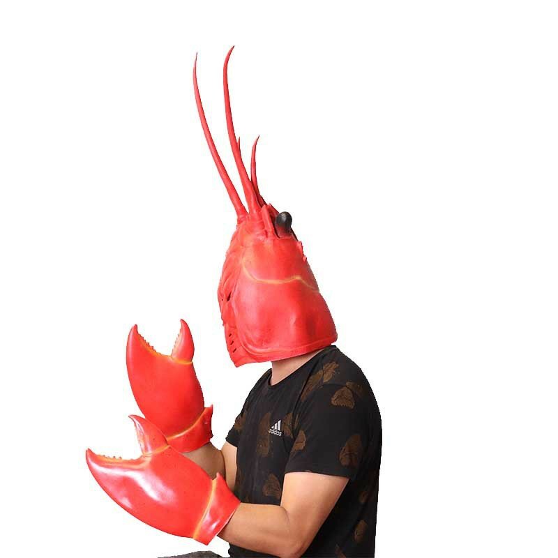 Cosplay Udang Lobster Hiasan Kepala Hewan Topeng Panggung Kinerja Kepiting Cakar Besar Penjepit Kreatif Lateks Sarung Tangan Peran Bermain Alat Peraga