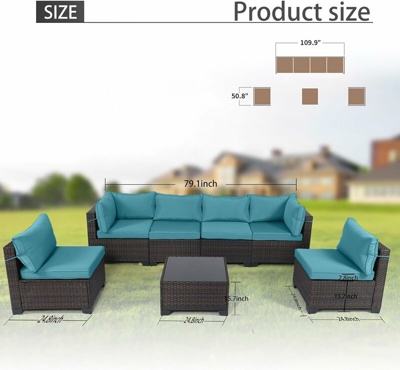 Набор мебели для патио из 6/7/8 предметов, набор Секций Из Ротанга для разговора, плетеный диван для патио ручной работы с чайным столиком