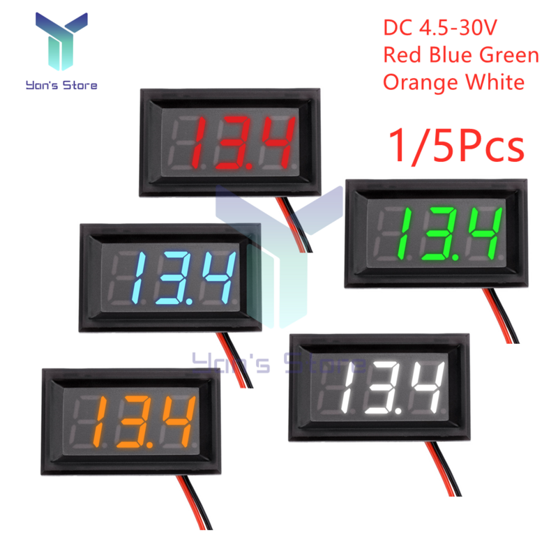 Impermeável LED Digital Display Voltímetro Detector, Tester Monitor de Voltagem, Medidor de motocicleta, carro, 0,56 ", DC4.5-30V, 1 Pc, 5Pcs