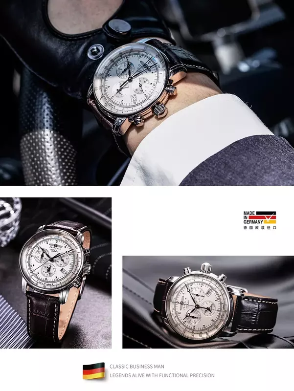 Relógio de quartzo de couro superior, série dirigível, 3 olho, timing multifuncional, elegante, marca de luxo, novo, 2023