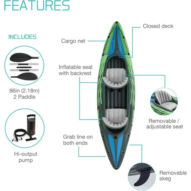 Das aufblasbare PVC-Boot enthält ein Deluxe 86-Zoll-Aluminiumruder und einen hoch leistungs fähigen, pumpen verstellbaren Sitz mit abnehmbarer Rückenlehne