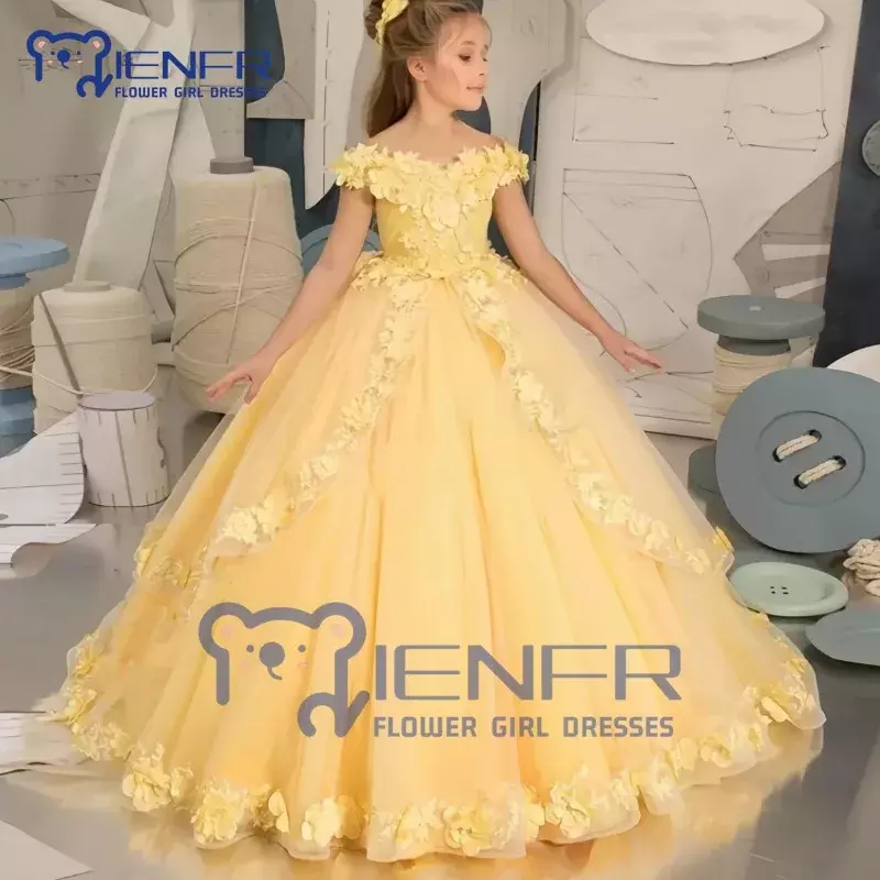 Blush Lace Flower Girl Dress Sweetheart Long Princess Girl for Wedding damigella d'onore Birthday Party First comunione Dress