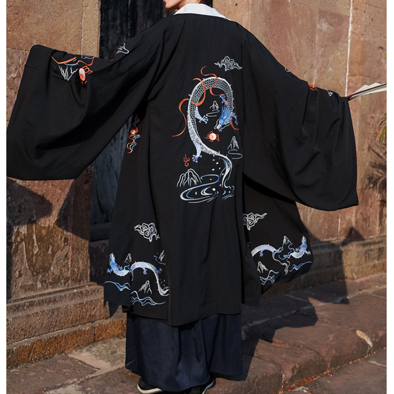 Mode Drachen gemustert Samurai Kimono Set, Harajuku Retro Herren traditionelle japanische Kleidung Set, chinesische Hanfu Leistung