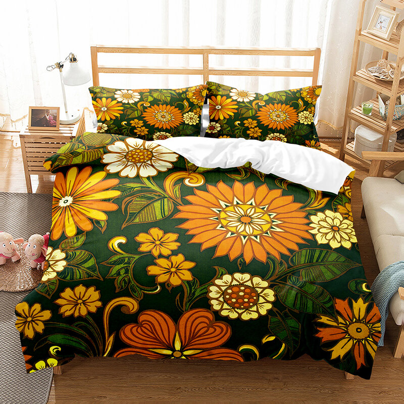 Комплект постельного белья с пододеяльником и рисунком цветов