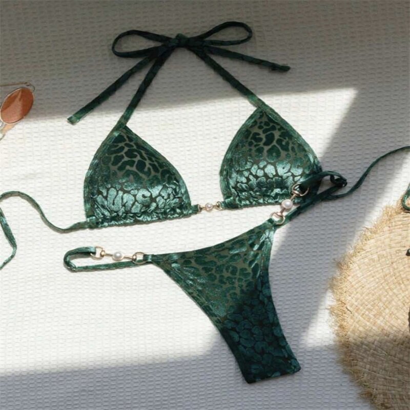 2 Piece Leopard Print Women's Bikini Swimsuit Top+Underwear Summer Party Beach Holiday Hot Girl Streetwear Robes Lace Up