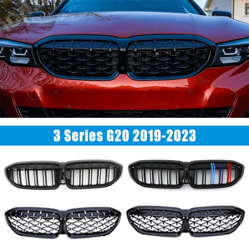 Grelhador frontal para BMW Série 3, Sports M Style, Diamante Negro, 318i, 320i, M340i, M3, 2019, 2020, 2021, 2022, 2023