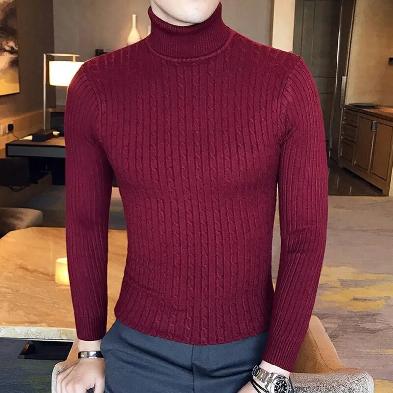 Merek pria Turtleneck Sweater dan Pullover 2023 mode baru Sweater rajut musim dingin pria Pullover Homme wol Solid kasual pakaian