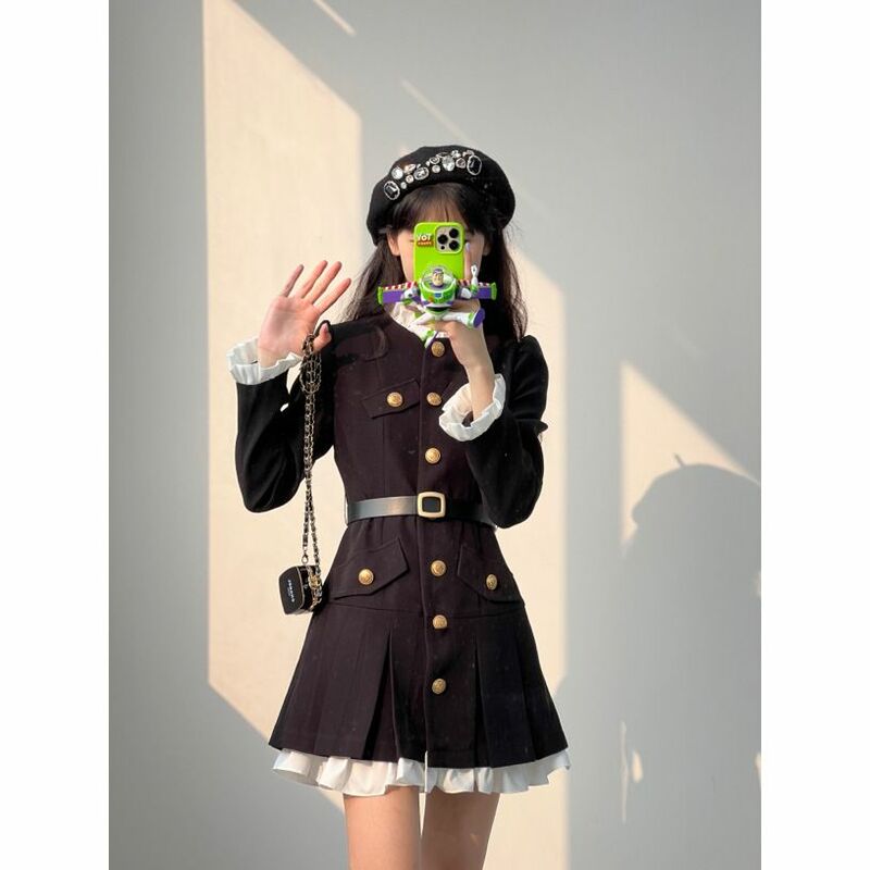 Japanische koreanische Art College-Stil Langarm Nähte Kleid Haute Sweet Wais Kleid Herbst Winter JK Schuluniform Set