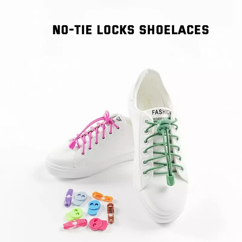 1Pair Lock Shoe laces Round Tennis Laces Without ties Adult Kids Sneakers Elastic Shoelaces Rubber Bands for Shoes Accesories