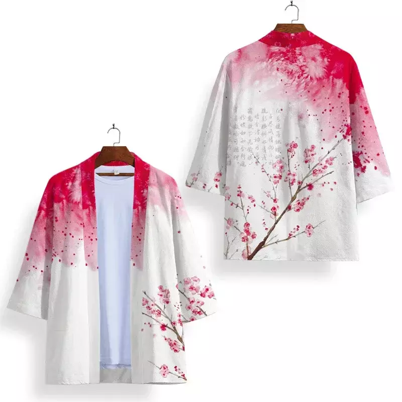 Кимоно для косплея для мужчин и женщин, пляжный кардиган с Оби, хаори, Самурай, юката, традиционная Японская уличная одежда, черный белый
