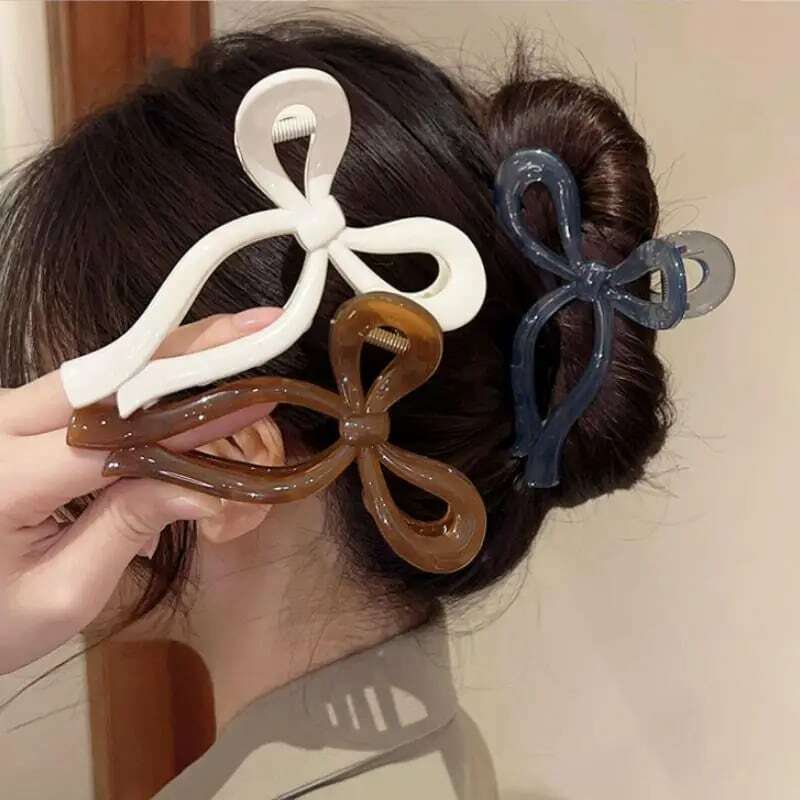 Ponytail Bow Large Hair Claw Crab Hair Accessories for Women Solid Acrylic Bowknot Hair Clips Hairpins Girls Barrettes Headbands