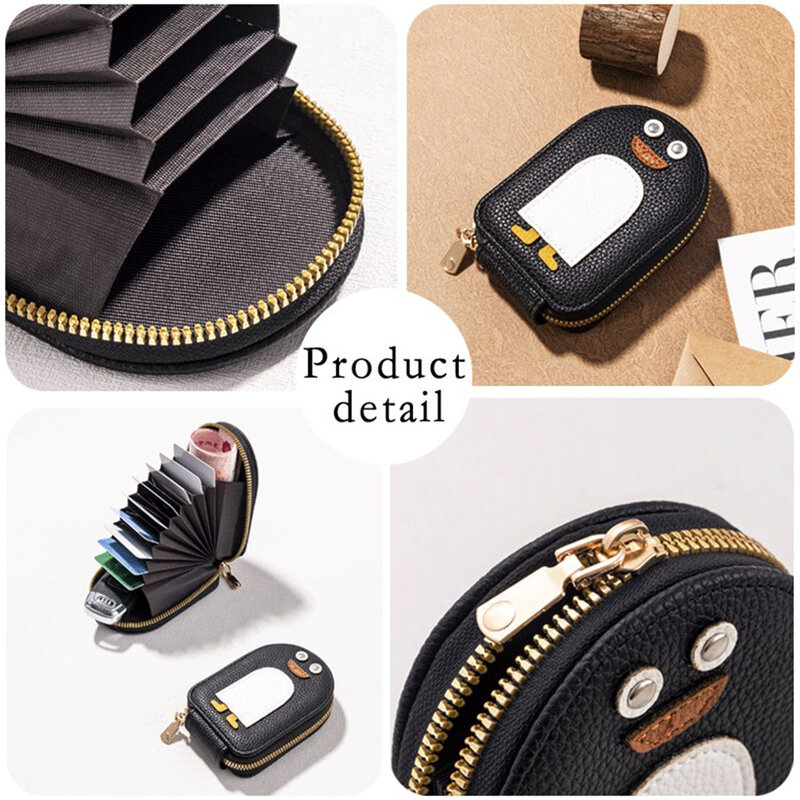 Fashion Cartoon Penguin Credit Card Holder Multi-card Coin Purse PU Business Card Holder Zipper Card Protect Case Wallet Bag