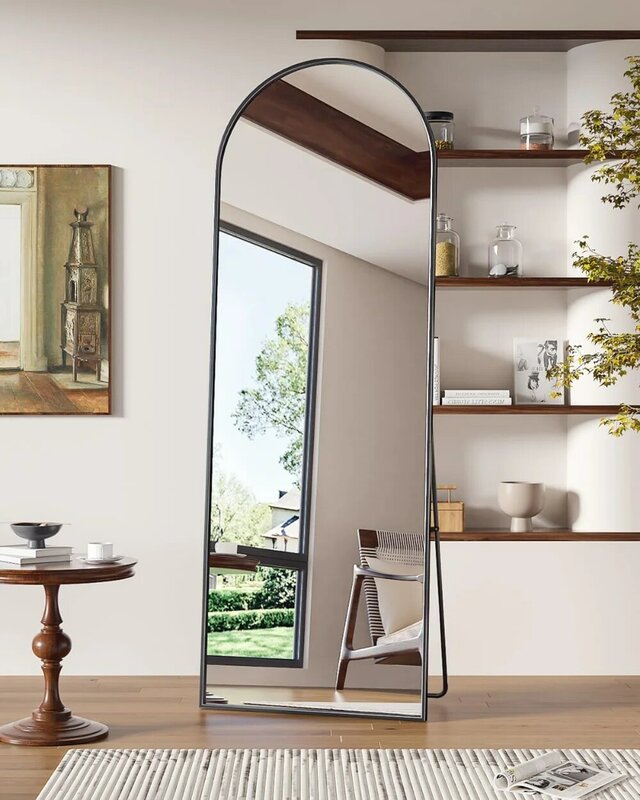 Lustro podłogowe, pełnowymiarowe lustro 66"x23" ze stojakiem, łukowe lustro ścienne, lustro bez szkła pełnej długości