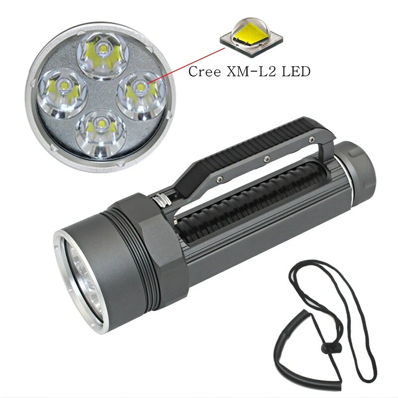Đèn Pin Lặn 4x XM-L2 Đèn LED Dưới Nước Đèn Pin Chống Nước Đỏ Phối Ánh Sáng 4800 Lumens 26650 Lanterna
