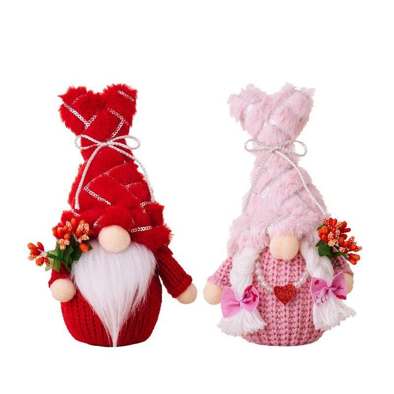Kerajinan buatan tangan Hari Valentine boneka tanpa wajah topi mewah dapat digunakan kembali bersinar boneka Gnome lembut payet