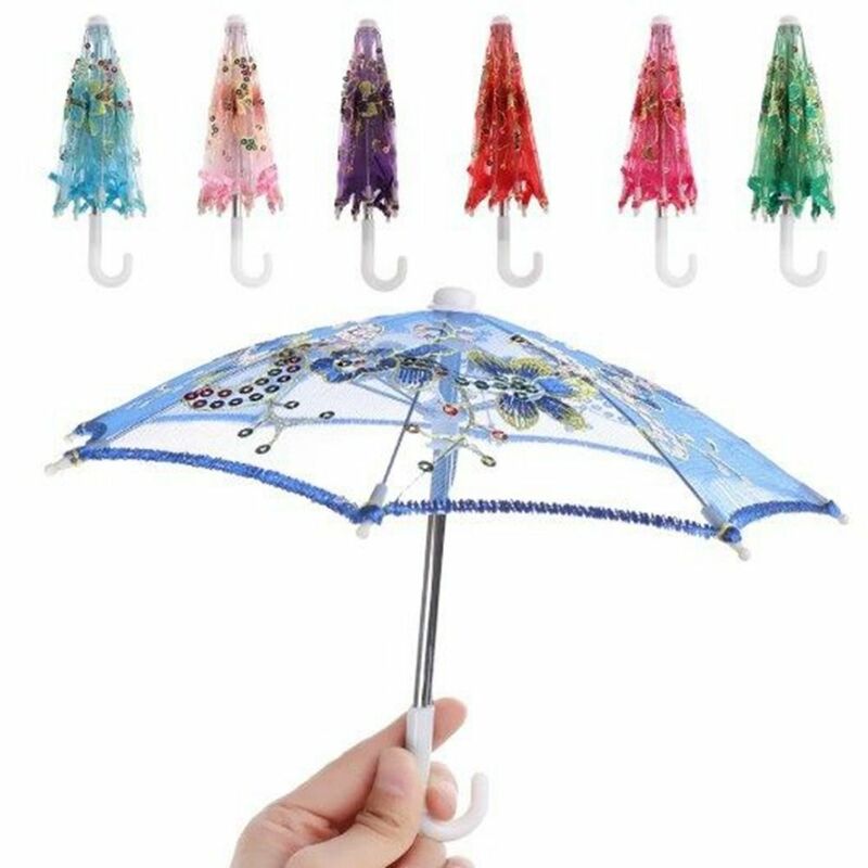 절묘한 레이스 자수 우산, 멀티 컬러 귀여운 수제 인형 우산 액세서리, DIY 미니 우산 장난감 인형 액세서리