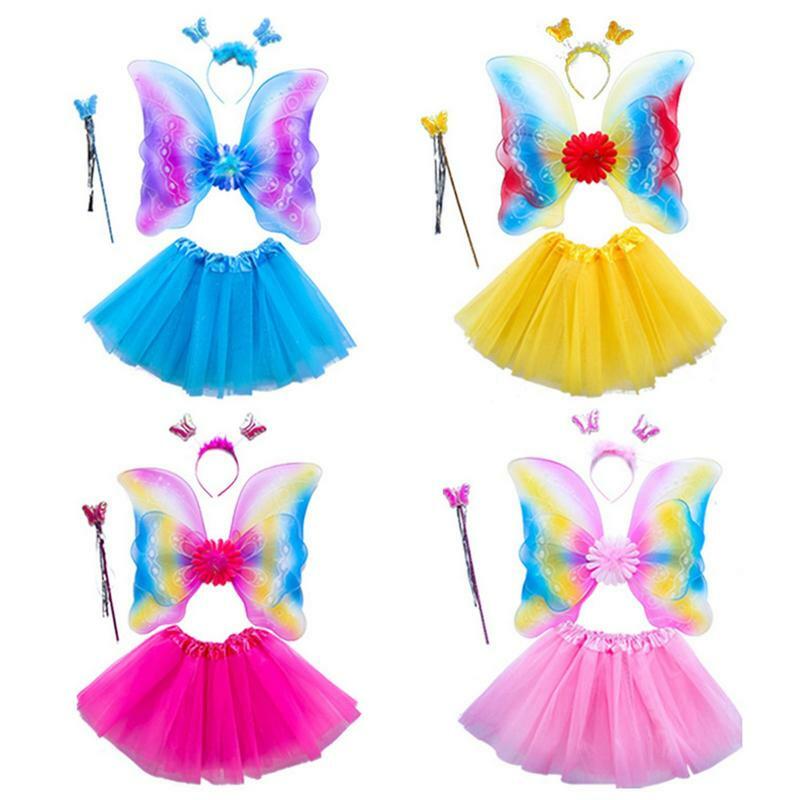 Prachtige Meisjes Feestkleding Set Met Vleugels Fee Kostuum Set Met Vlindervleugels Rok Toverstaf En Hoofddeksels Voor Verjaardagsfeestje