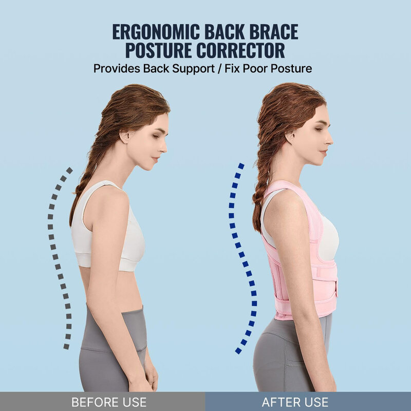 女性のための調節可能なバックブレース姿勢補正器、肩矯正器、フルバックサポート、上部および腰痛緩和