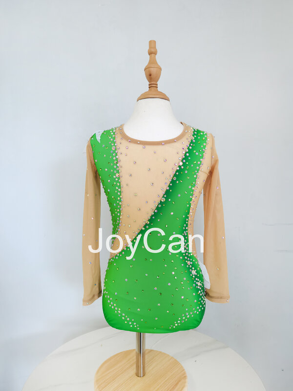 JoyCan rartic ginnastica body ragazze donne verde Spandex elegante abbigliamento da ballo per la competizione