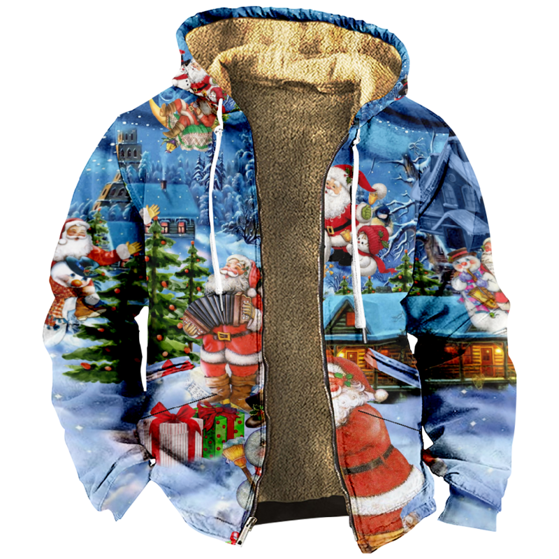 Christmas Funny Hoodie 2023 New Long Sleeve Zipper Sweatshirts Stand Collar Coat Women Men Hooded Pullover 3D Clothes