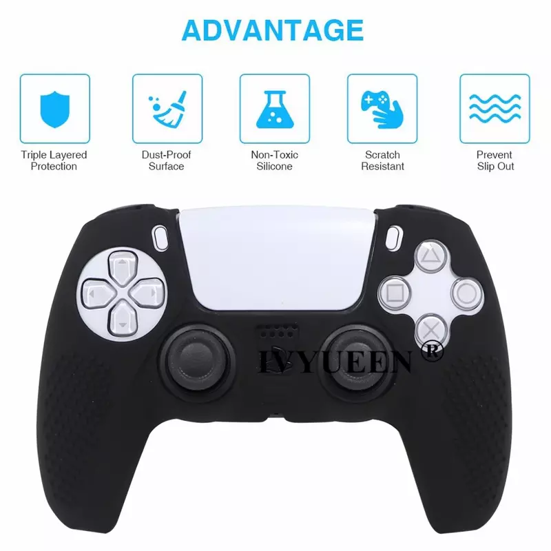 IVYUEEN Anti-slip Silicone Cover Skin for Sony PlayStation Dualshock 5 PS5 Controller Case Thumb Stick Grip Cap for DualSense