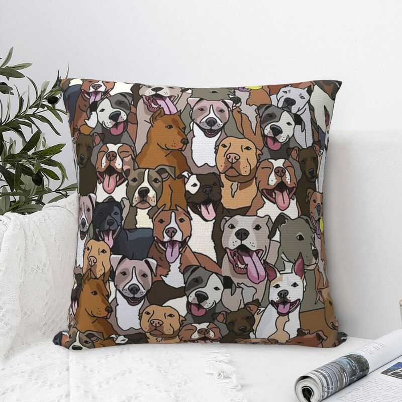 Pitbull Dog Pattern All The Mutts Square Pillowcase Pillow Cover Polyester Cushion Decor Comfort Throw Pillow for Home Sofa