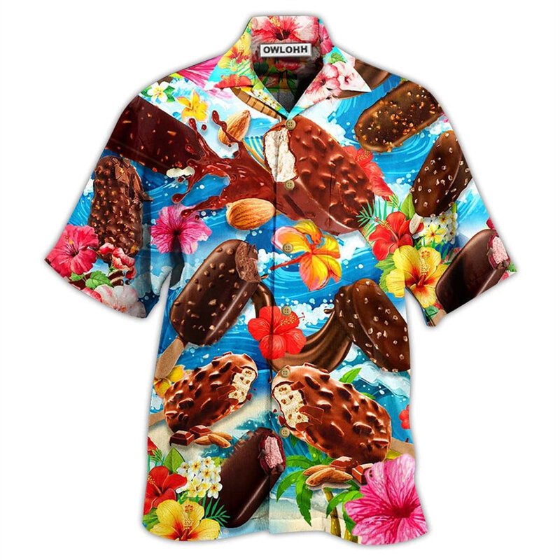 男性用のルーズで通気性のある3Dプリントシャツ,ファッショナブルなアイスシャツ,ビーチパーティー用のトップス,半袖,夏