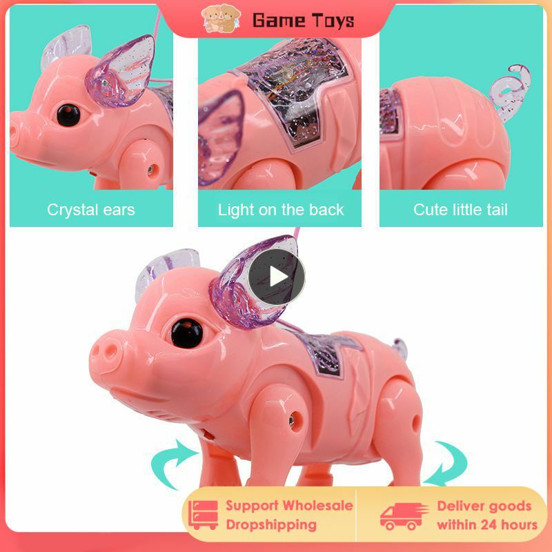 Electric Pulling Rope Pig Batteries Powered Luminous Music Walking Pig Toy Pets Interactive Toys  With Light For Children Gifts