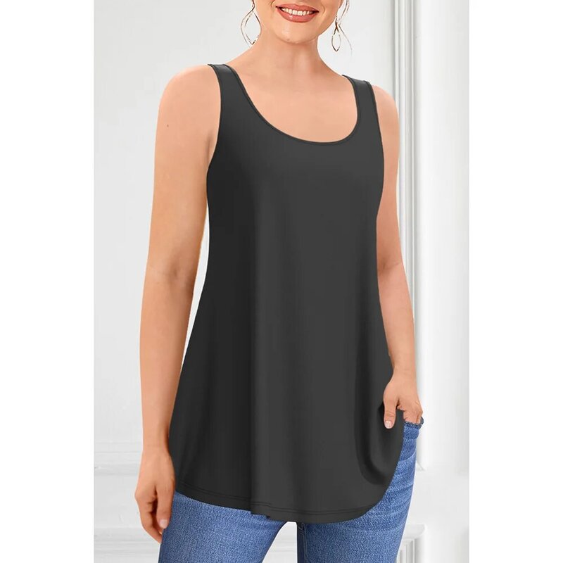 Plus Size Casual Black Solid Color Built-in Bra Tank Top