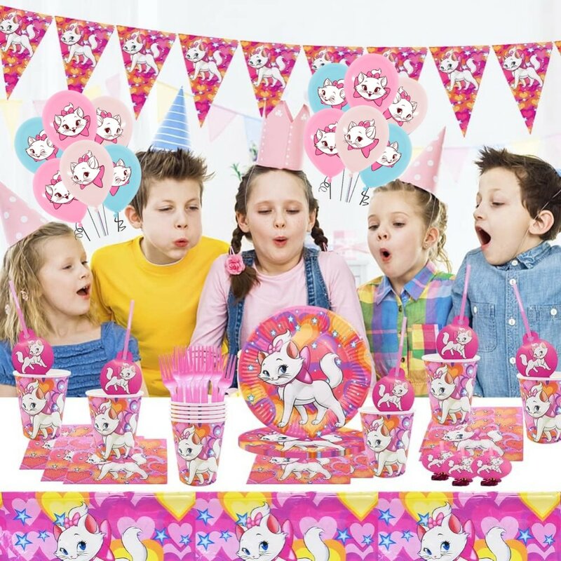 Disney Marie Cat Birthday Party Decoration The Aristocats Disposable Tableware Balloon Tablecloth Kid Baby Shower Party Supplies