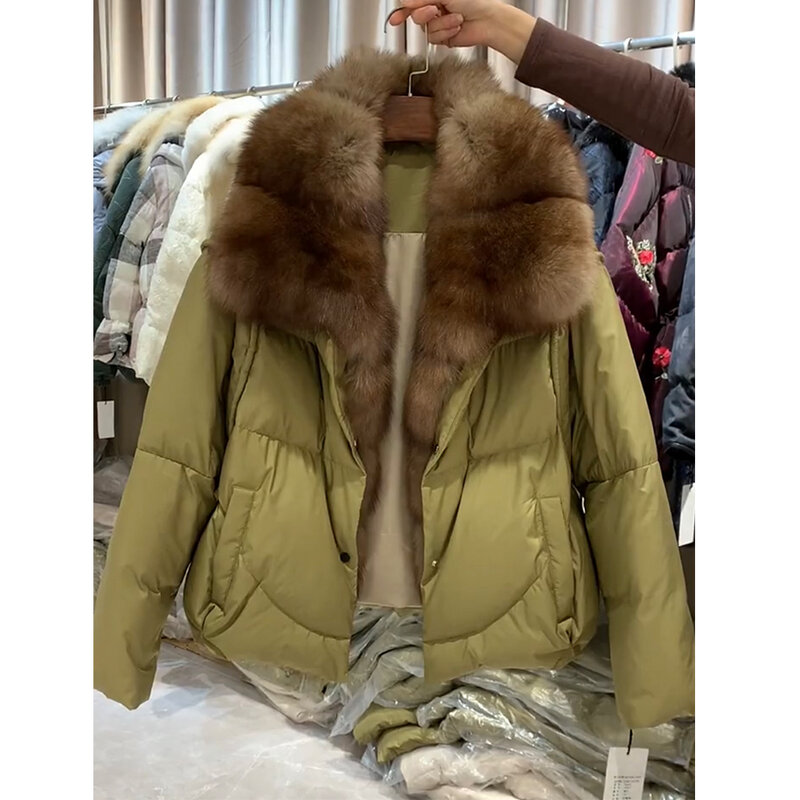 2023 Moda Novo Outono Mulheres Casaco Quente Down Jacket Outwear Luxo Novo Casaco Feminino Inverno Real Fox Fur Collar Grosso