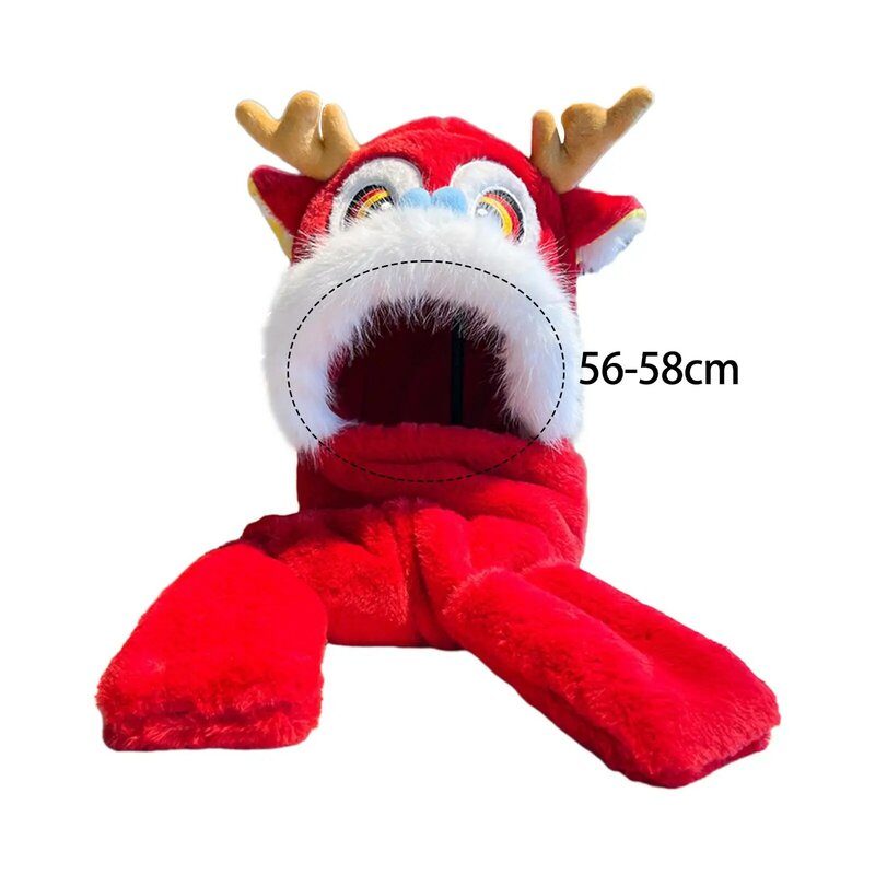 Headwear with Earflap Cute Windproof Cap Chinese Dragon Plush Animal Winter Hat for Women Girls Ladies Holiday Spring Festival