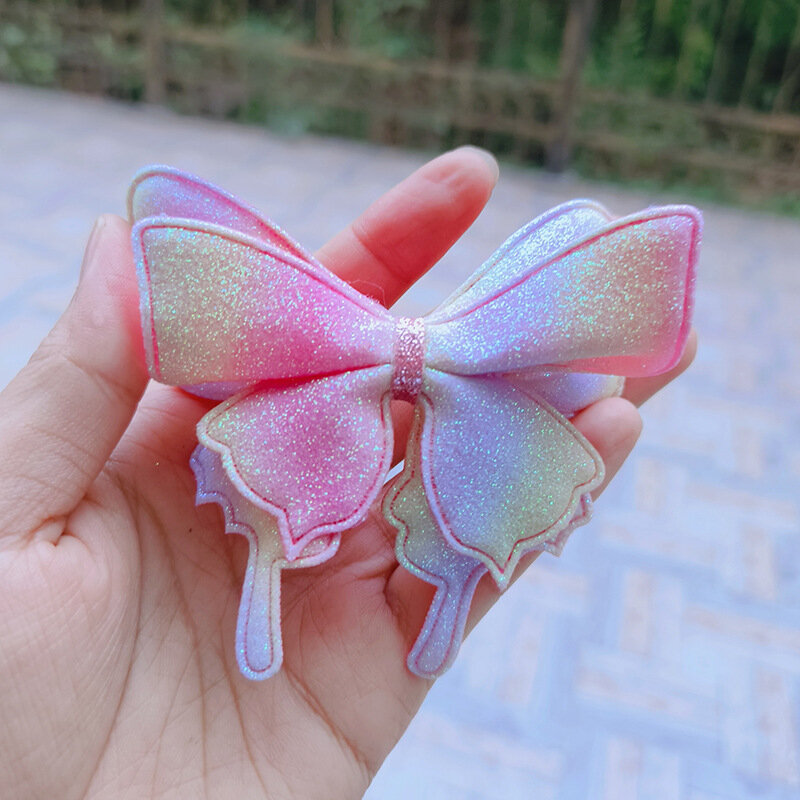 1PC Princess Rainbow Fabric Butterfly Girls Lovely Hairpins Children Headwear Hairgrip Hair Clips Barrettes Hair Accessories