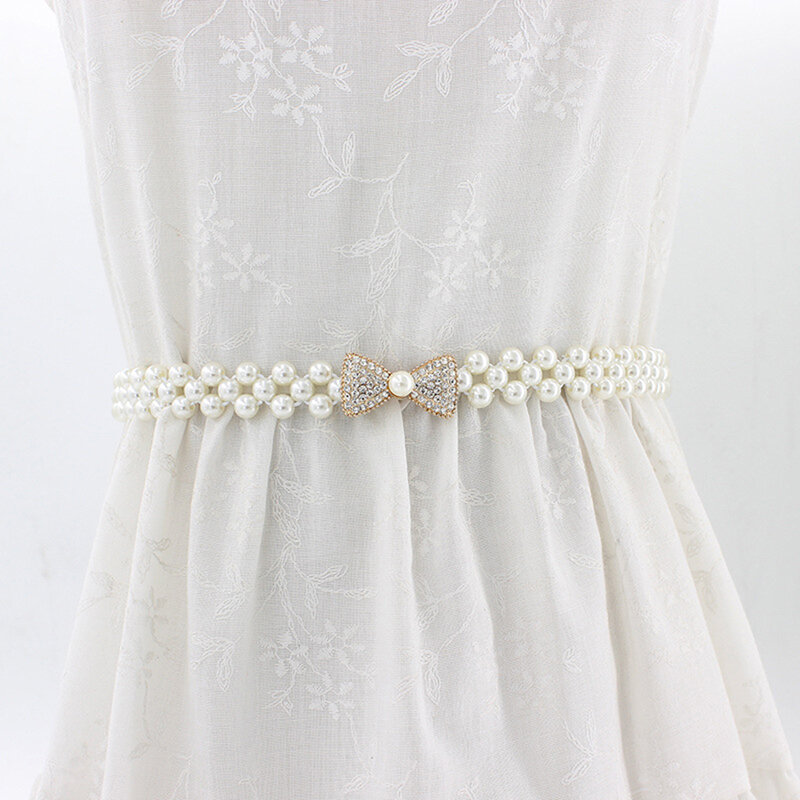 Versatile Waist Belts Pearl Bow Flower Waist Chain Dress Sweety Women Belt Wedding Designer Pearl Female Waistband